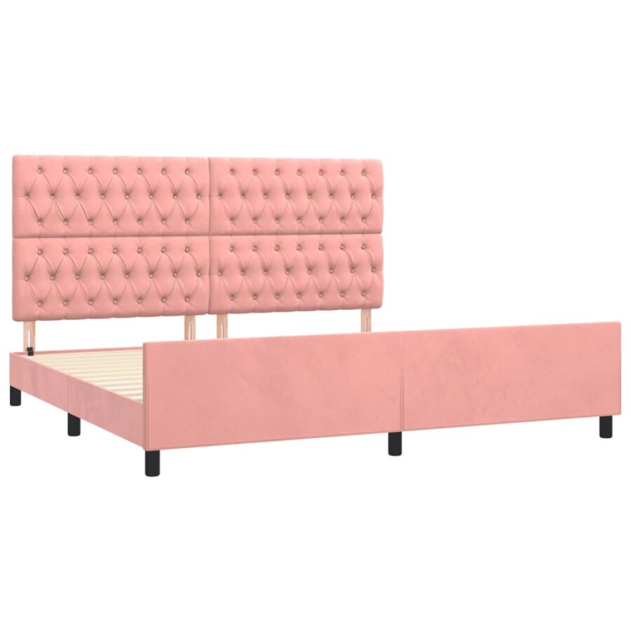 Bedframe met hoofdeinde fluweel roze 200x200 cm - Afbeelding 4