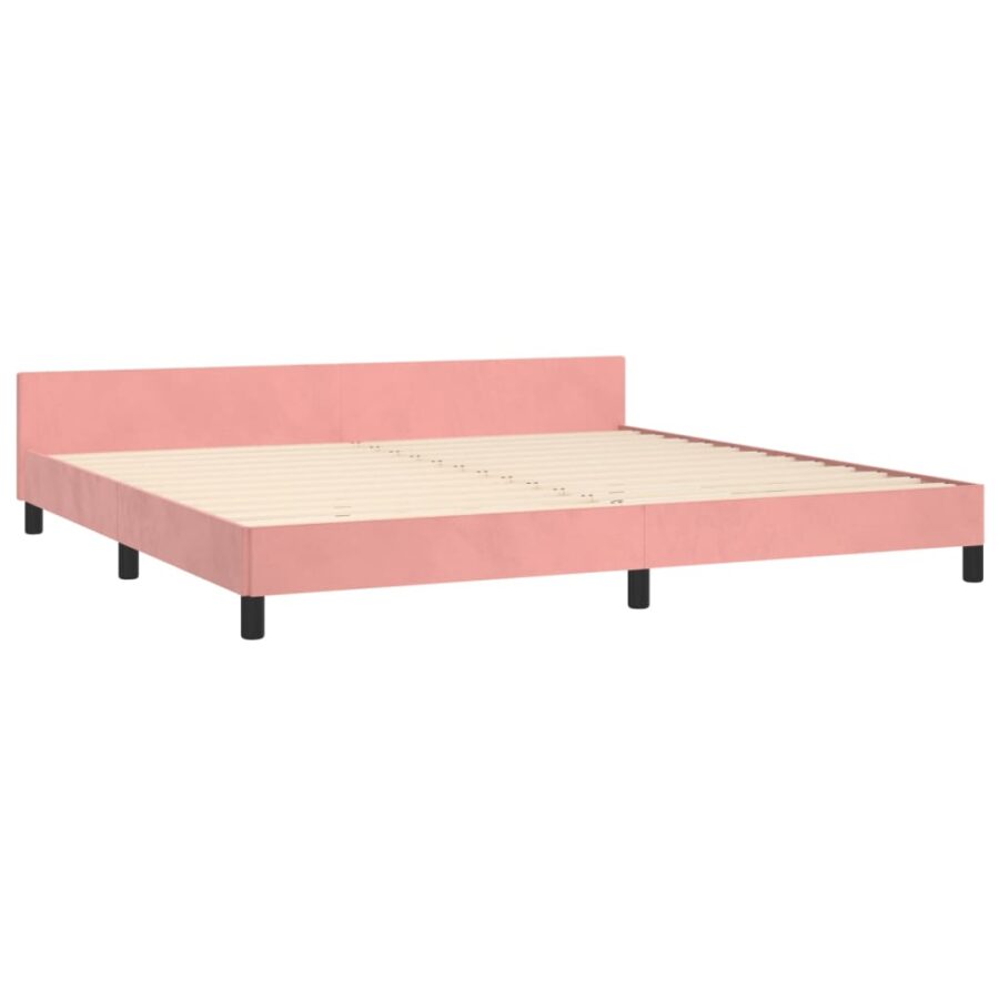 Bedframe met hoofdeinde fluweel roze 200x200 cm - Afbeelding 5