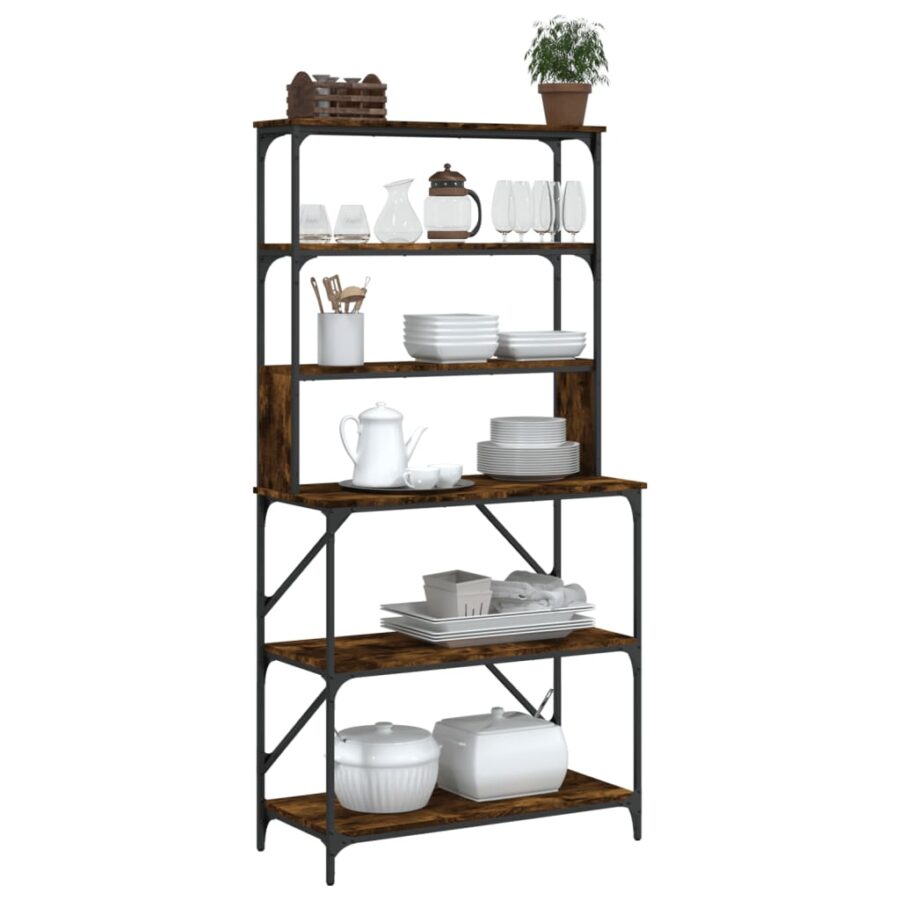 Bakkersrek 6-laags 90x40x180 cm bewerkt hout gerookt eikenkleur - Afbeelding 3
