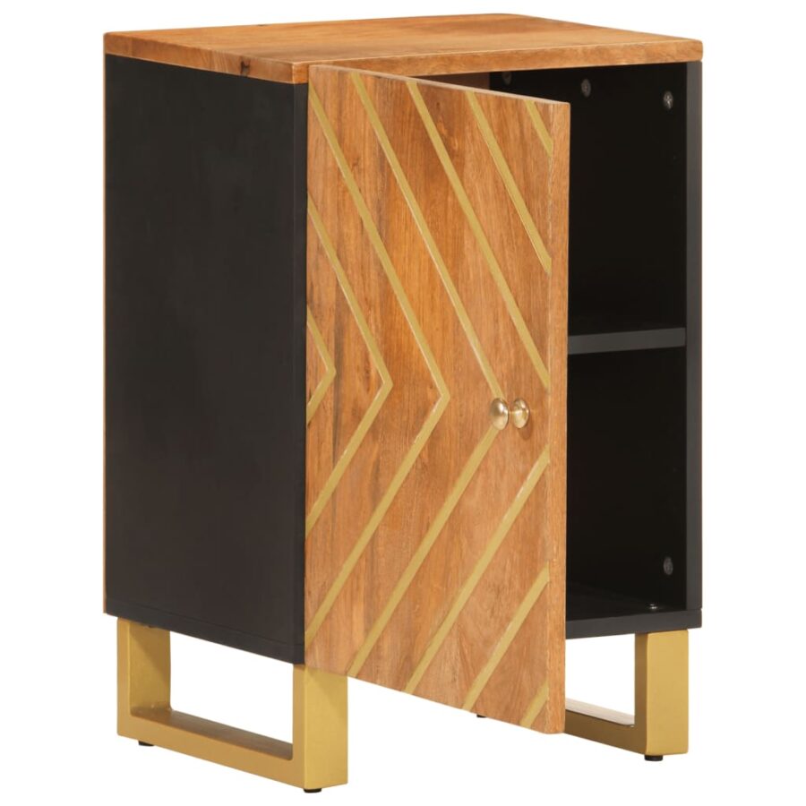 Badkamerkast 38x33,5x58 cm massief mangohout bruin en zwart - Afbeelding 3