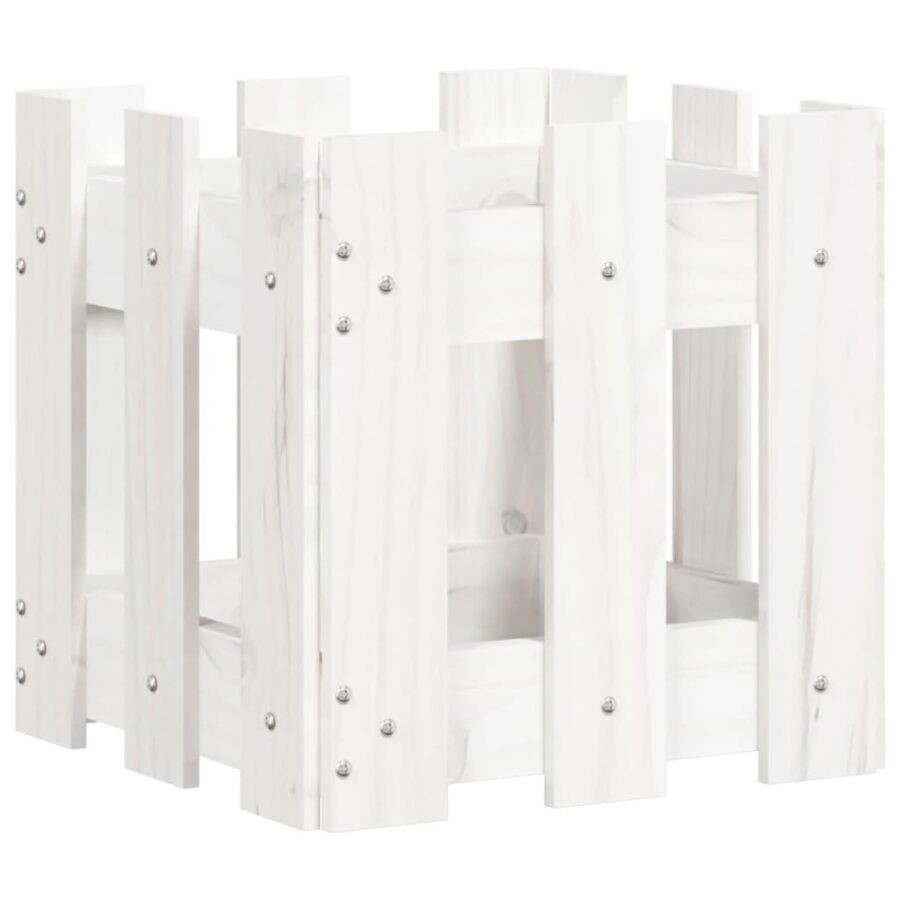 Plantenbak met hekontwerp 30x30x30 cm massief grenenhout wit - Afbeelding 4