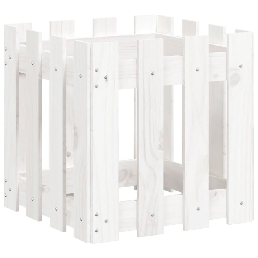 Plantenbak met hekontwerp 40x40x40 cm massief grenenhout wit - Afbeelding 2