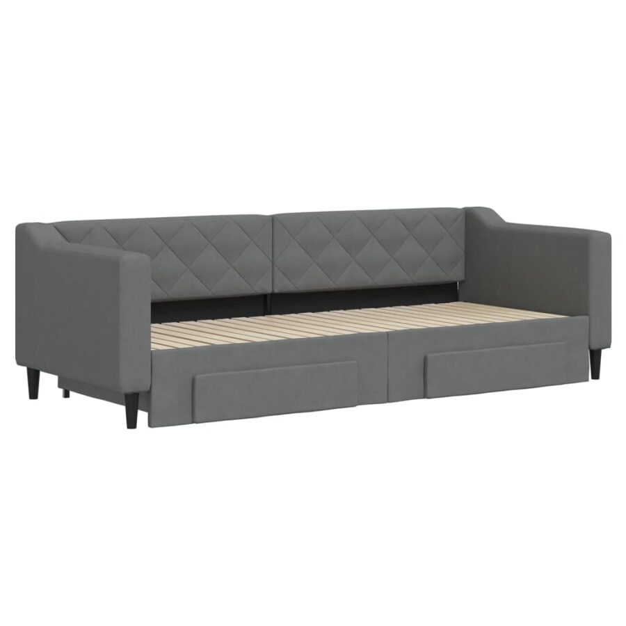 Slaapbank onderschuifbed en lades 80x200 cm stof donkergrijs - Afbeelding 3