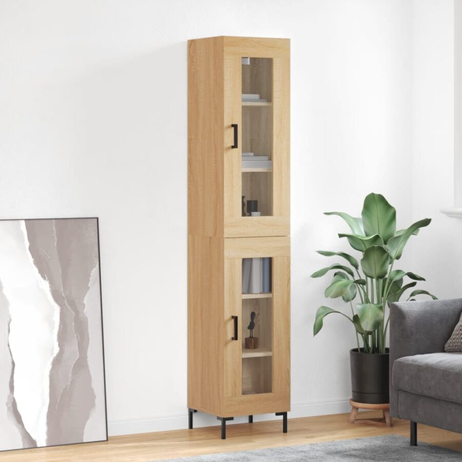 Hoge kast 34,5x34x180 cm bewerkt hout sonoma eikenkleurig
