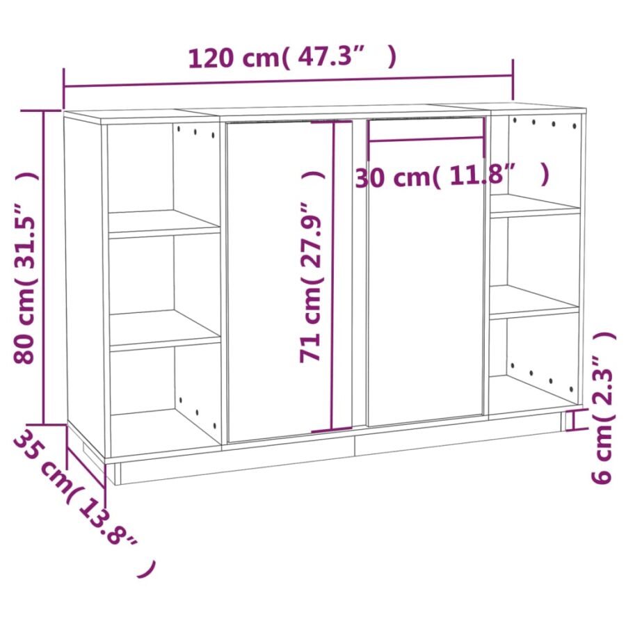 Dressoir 120x35x80 cm massief grenenhout wit - Afbeelding 10