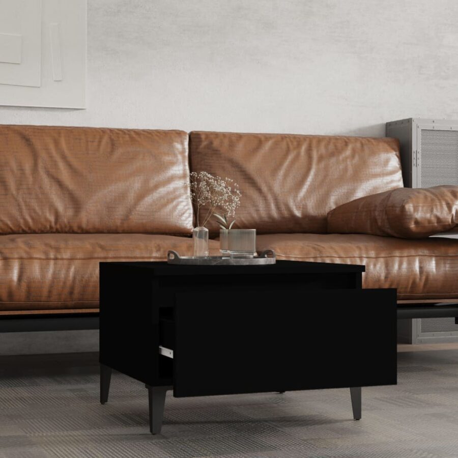 Bijzettafels 2 st 50x46x35 cm bewerkt hout zwart - Afbeelding 3
