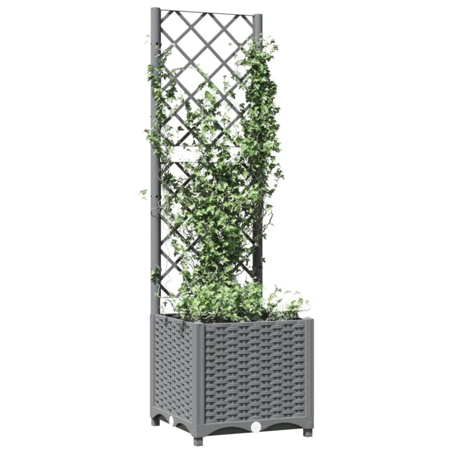 Plantenbak met latwerk 40x40x136 cm polypropeen lichtgrijs - Afbeelding 3