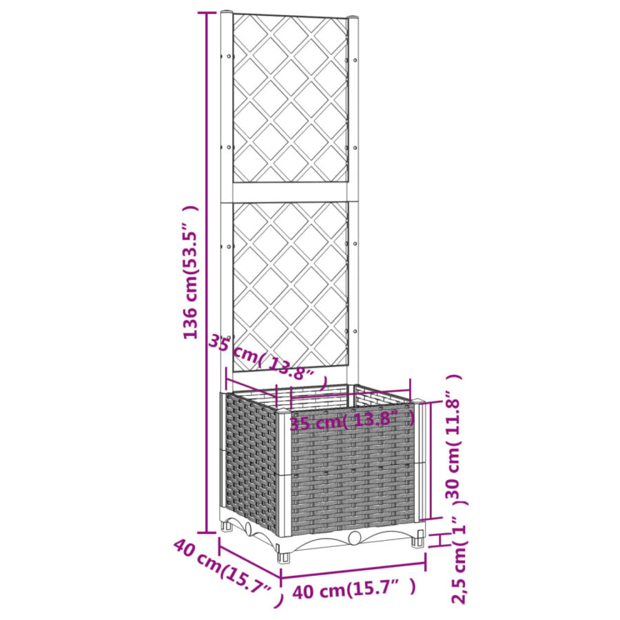 Plantenbak met latwerk 40x40x136 cm polypropeen lichtgrijs - Afbeelding 8