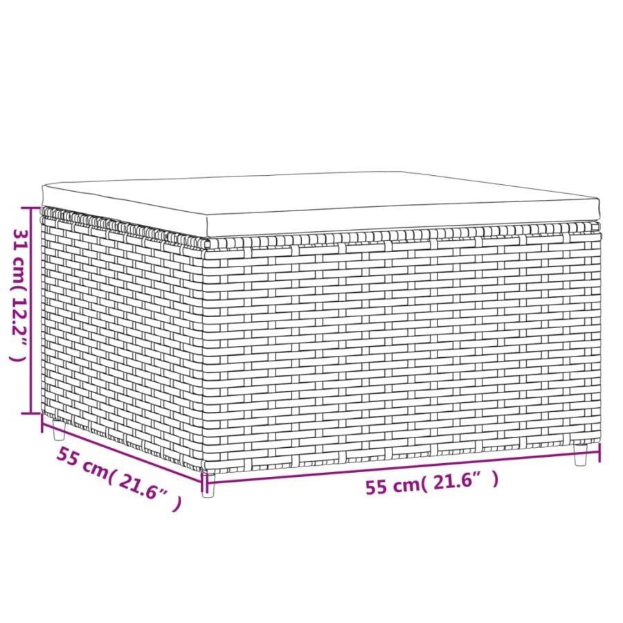 Voetensteun met kussen poly rattan bruin - Afbeelding 7