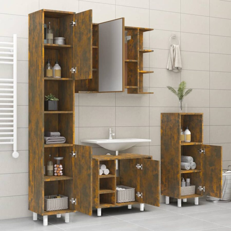 Badkamerkast 30x30x179 cm bewerkt hout gerookt eikenkleurig - Afbeelding 4