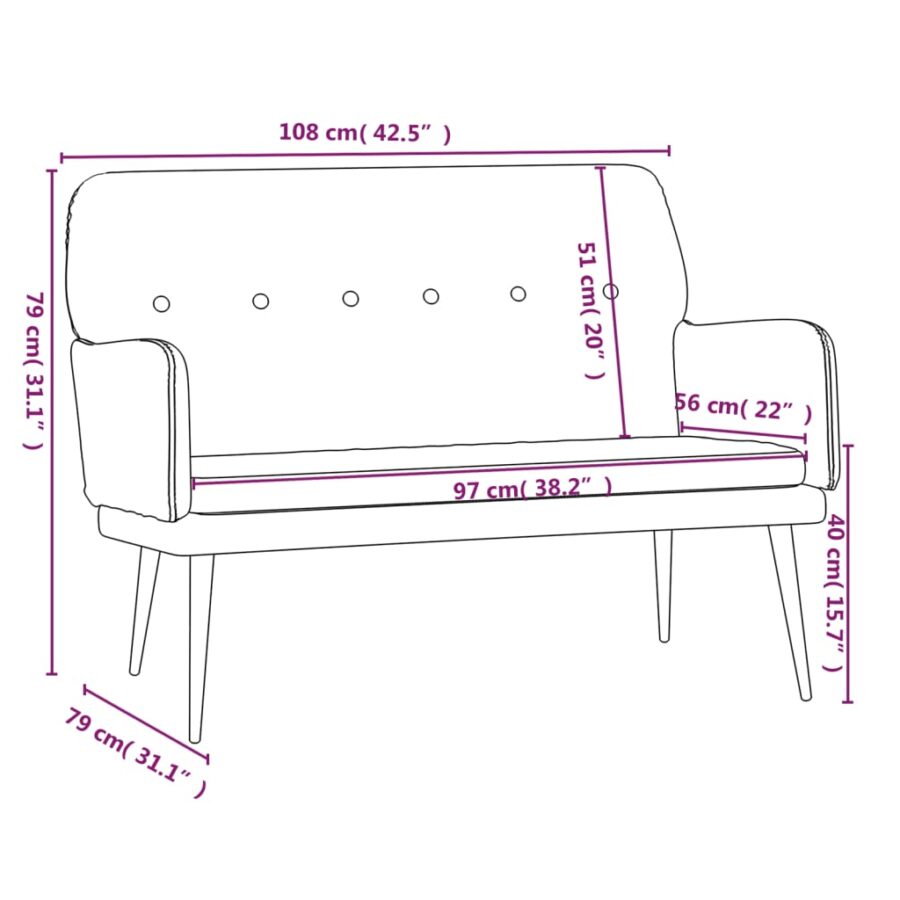 Bankje 108x79x79 cm fluweel lichtgrijs - Afbeelding 8