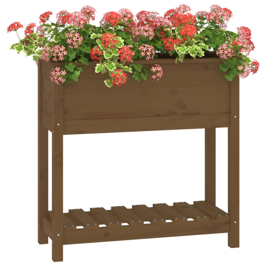 Plantenbak met schap 82,5x34,5x81 cm grenenhout honingbruin - Afbeelding 4