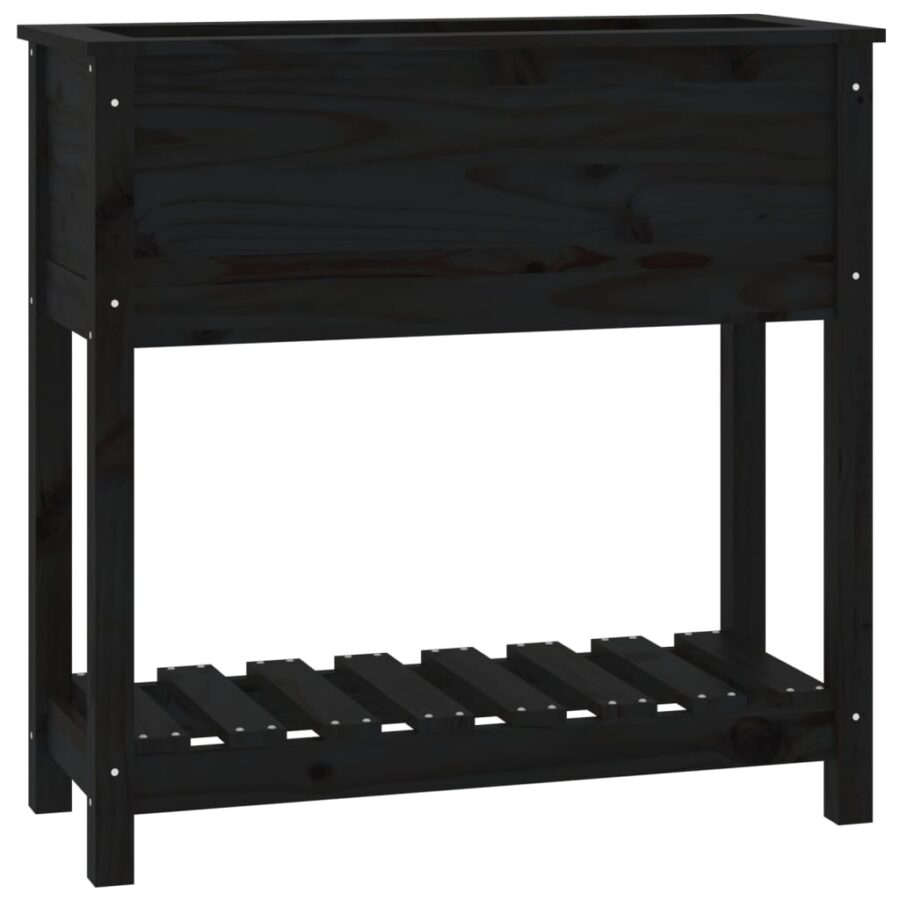 Plantenbak met schap 82,5x34,5x81 cm massief grenenhout zwart - Afbeelding 2