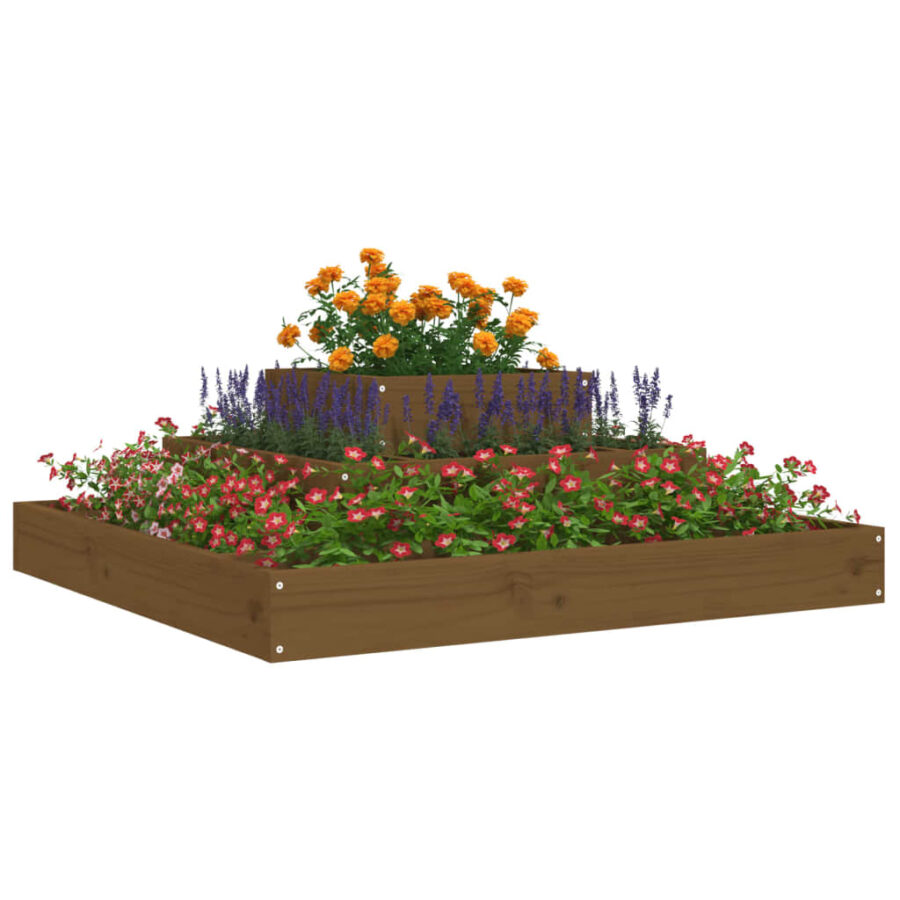 Plantenbak 80x80x27 cm massief grenenhout honingbruin - Afbeelding 3