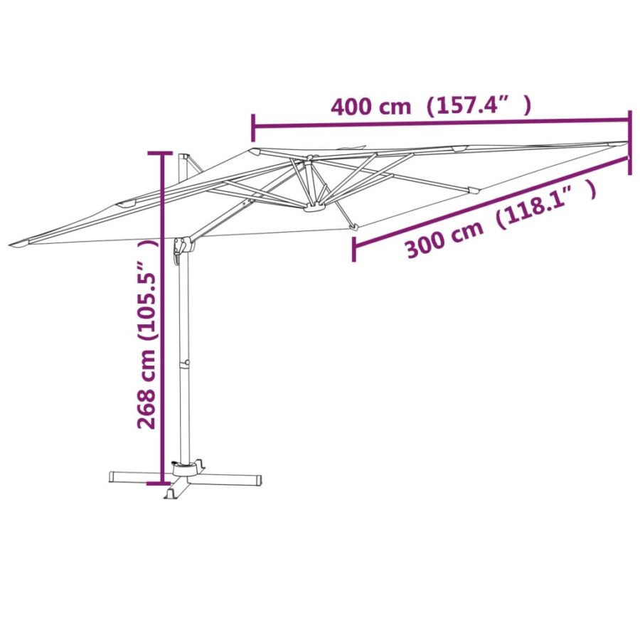 Zweefparasol met aluminium paal 400x300 cm azuurblauw - Afbeelding 10