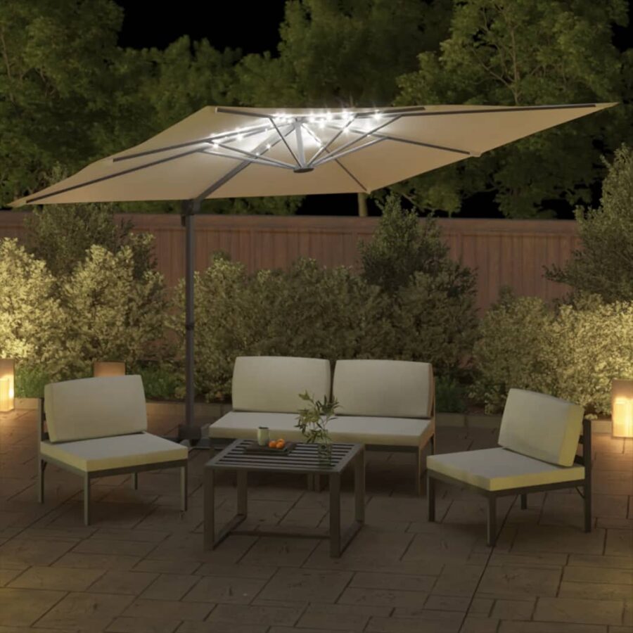 Zweefparasol met LED-verlichting 400x300 cm zandwit - Afbeelding 3