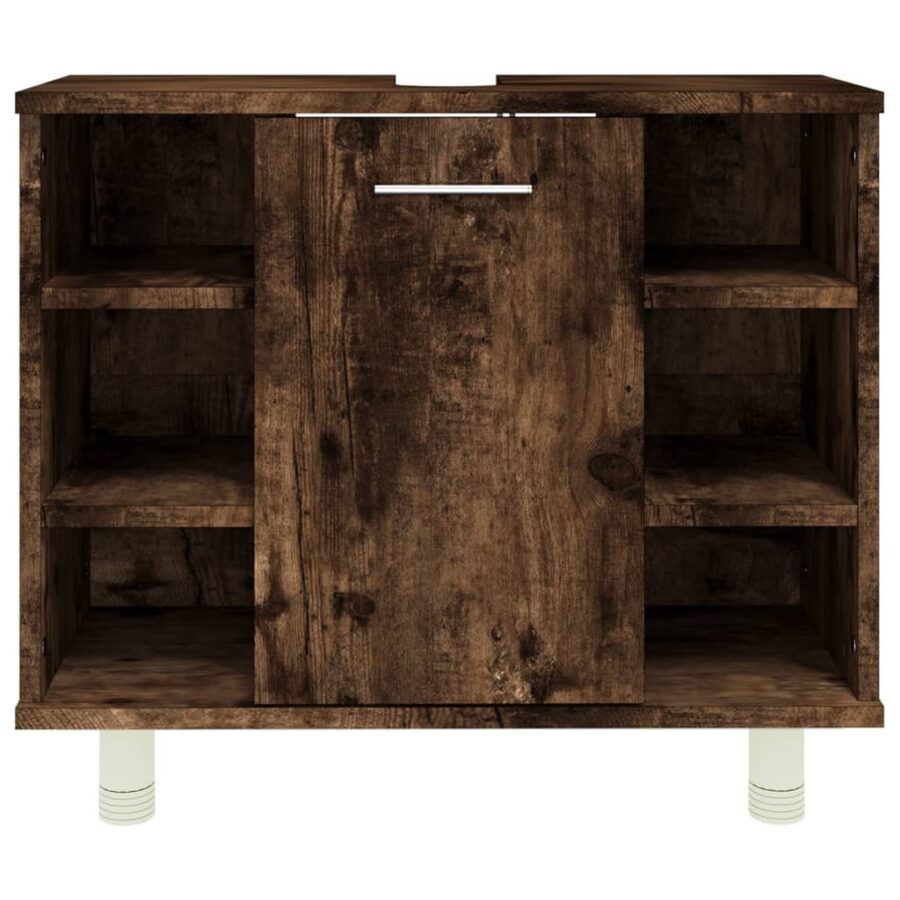 Badkamerkast 60x32x53,5 cm bewerkt hout gerookt eikenkleurig - Afbeelding 5