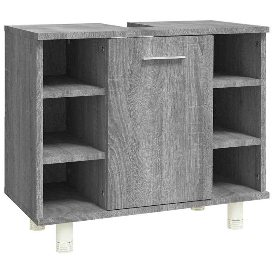 Badkamerkast 60x32x53,5 cm bewerkt hout grijs sonoma eikenkleur - Afbeelding 2