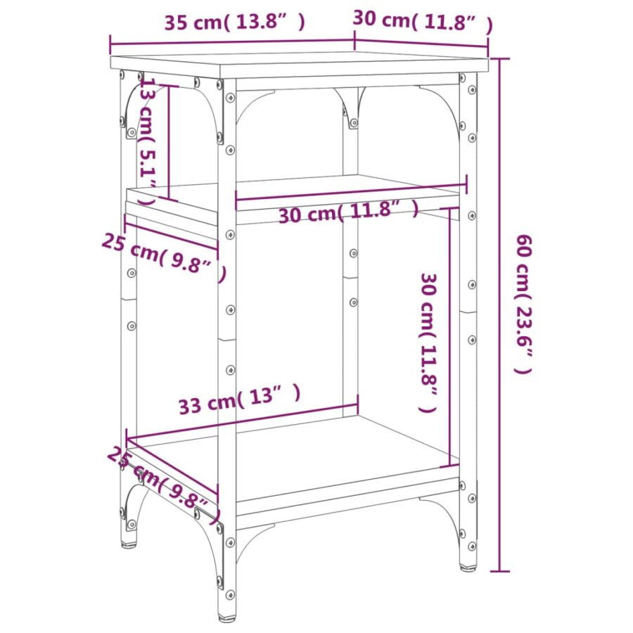Bijzettafel 35x30x60 cm bewerkt hout sonoma eikenkleurig - Afbeelding 9