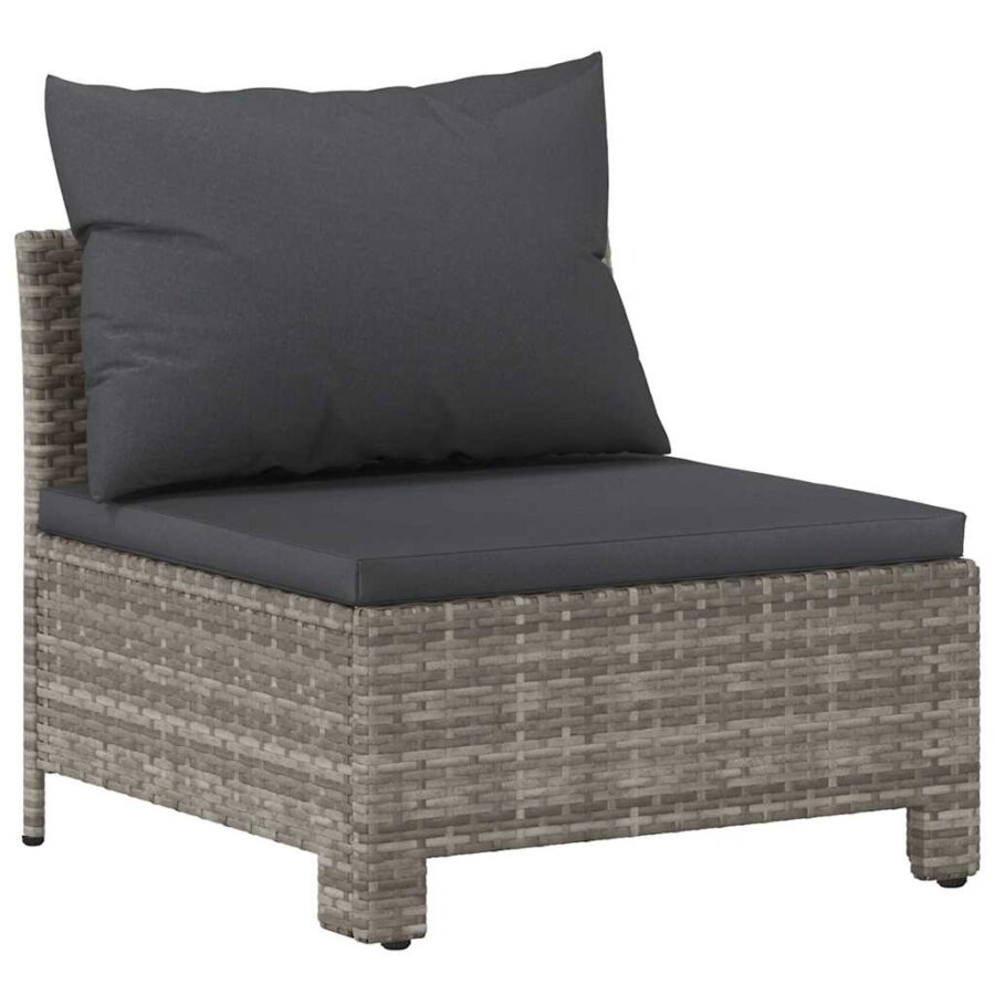 Tuinmiddenbank met kussens poly rattan grijs - Afbeelding 2