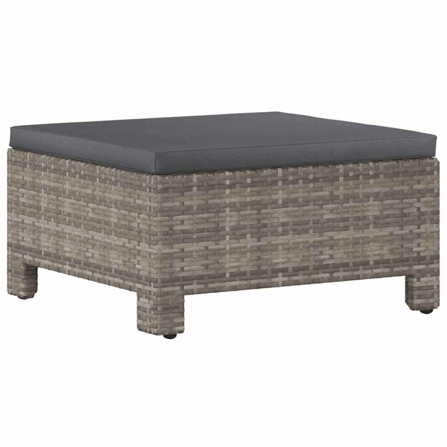 Voetensteun met kussen poly rattan grijs - Afbeelding 2