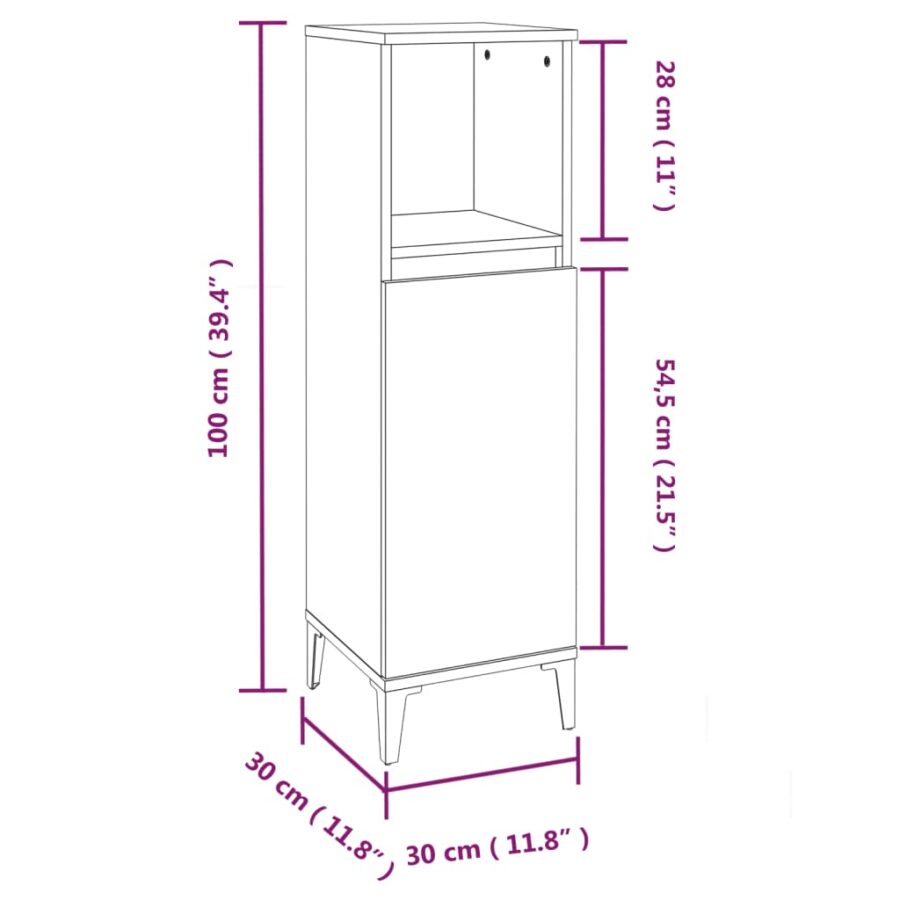 Badkamerkast 30x30x100 cm bewerkt hout wit - Afbeelding 11