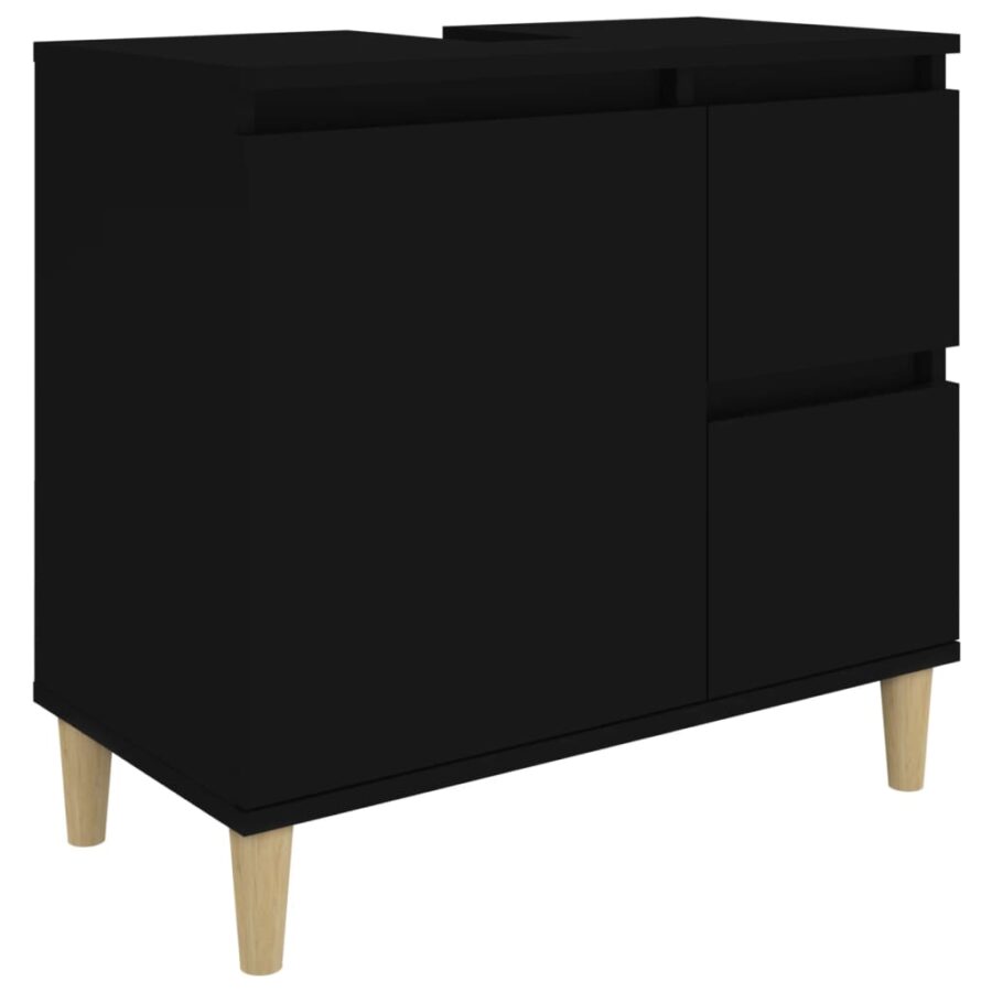 Badkamerkast 65x33x60 cm bewerkt hout zwart - Afbeelding 2