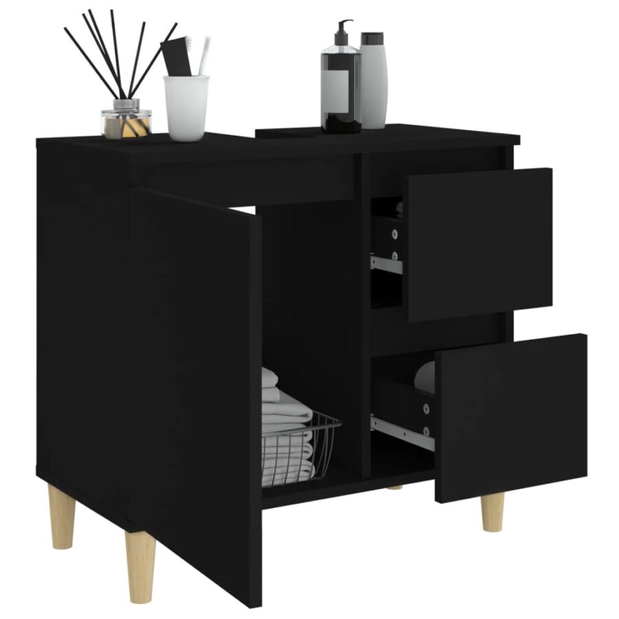 Badkamerkast 65x33x60 cm bewerkt hout zwart - Afbeelding 4