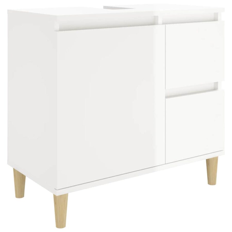 Badkamerkast 65x33x60 cm bewerkt hout hoogglans wit - Afbeelding 2