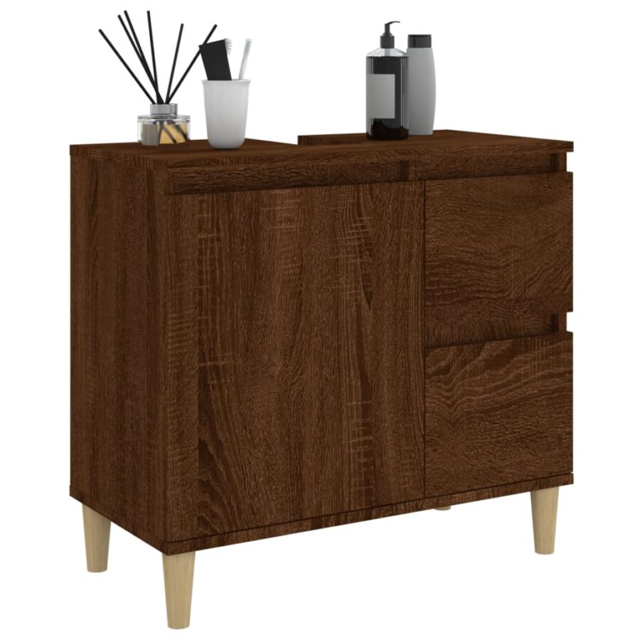 Badkamerkast 65x33x60 cm bewerkt hout bruin eikenkleur - Afbeelding 5