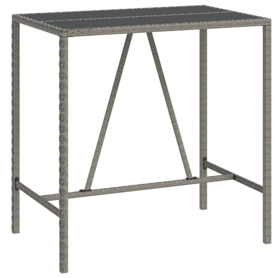 Bartafel met glazen blad 110x70x110 cm poly rattan grijs - Afbeelding 2