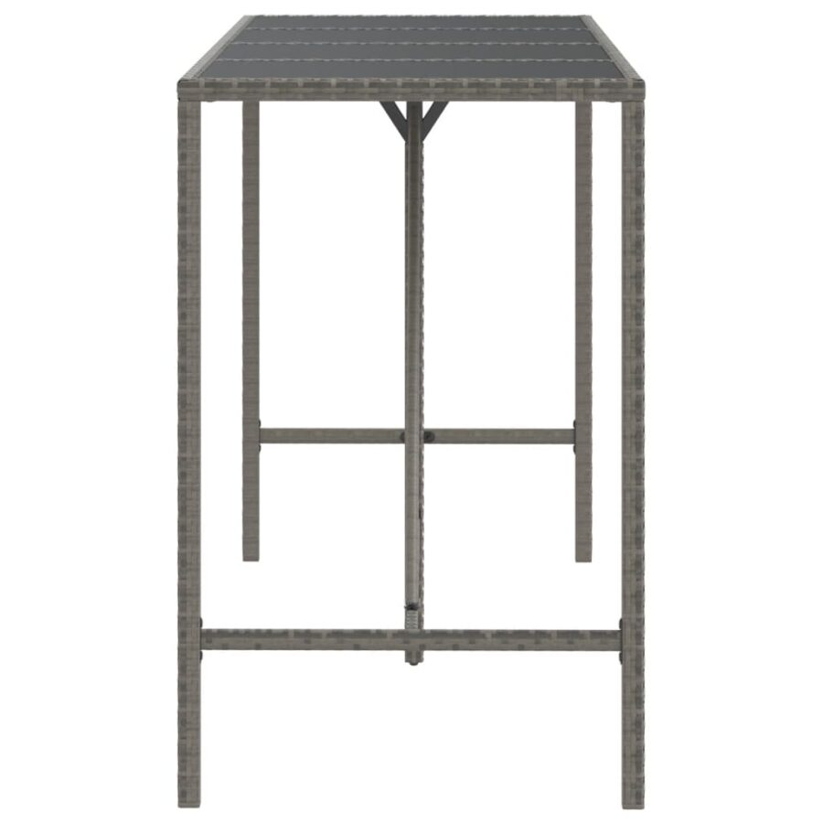 Bartafel met glazen blad 180x70x110 cm poly rattan grijs - Afbeelding 4