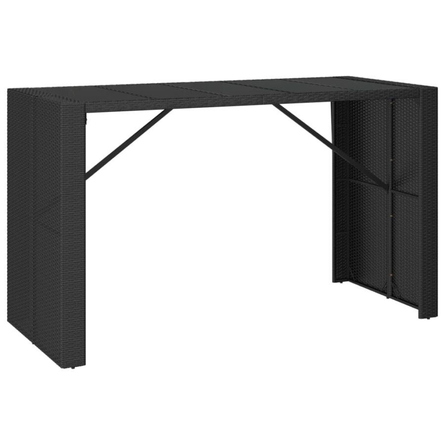Bartafel met glazen blad 185x80x110 cm poly rattan zwart - Afbeelding 2