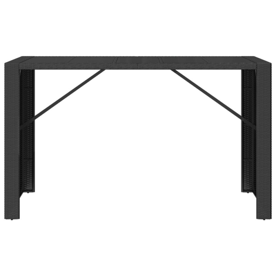 Bartafel met glazen blad 185x80x110 cm poly rattan zwart - Afbeelding 3