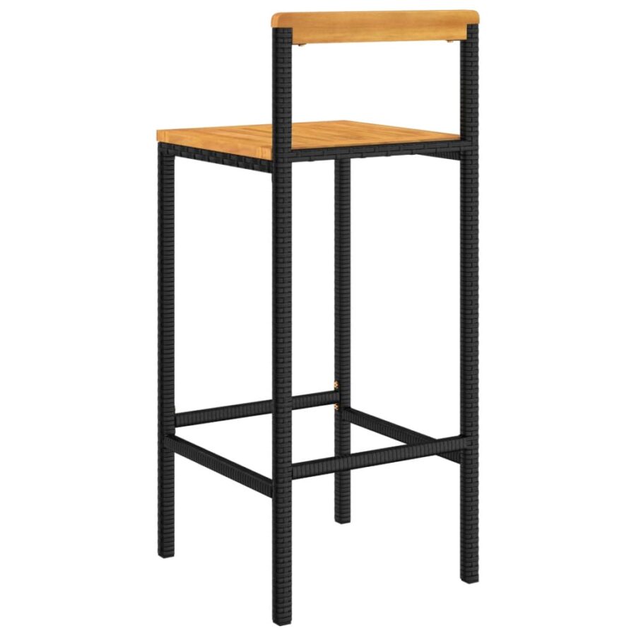Barkrukken 4 st poly rattan en massief acaciahout zwart - Afbeelding 6