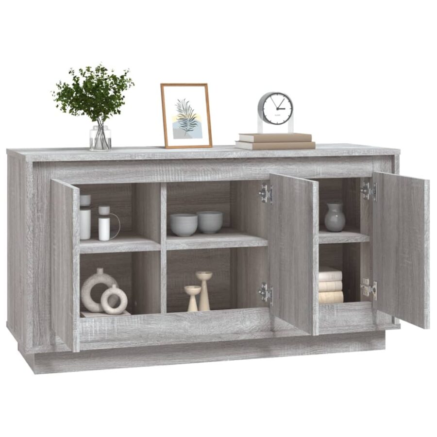 Dressoir 102x35x55 cm bewerkt hout grijs sonoma eikenkleurig - Afbeelding 4