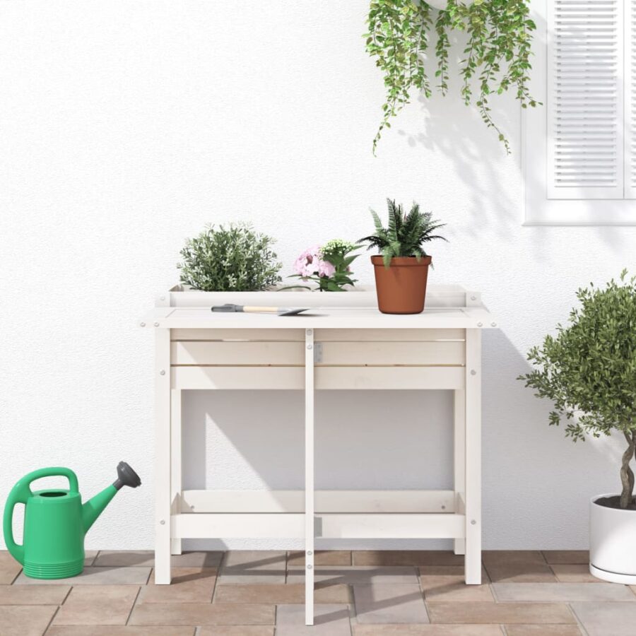 Plantenbak met inklapbaar tafelblad massief grenenhout wit - Afbeelding 3