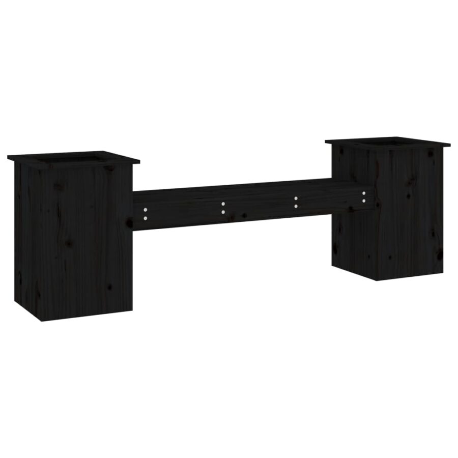 Bankje met plantenbakken 184,5x39,5x56,5 cm grenenhout zwart - Afbeelding 6
