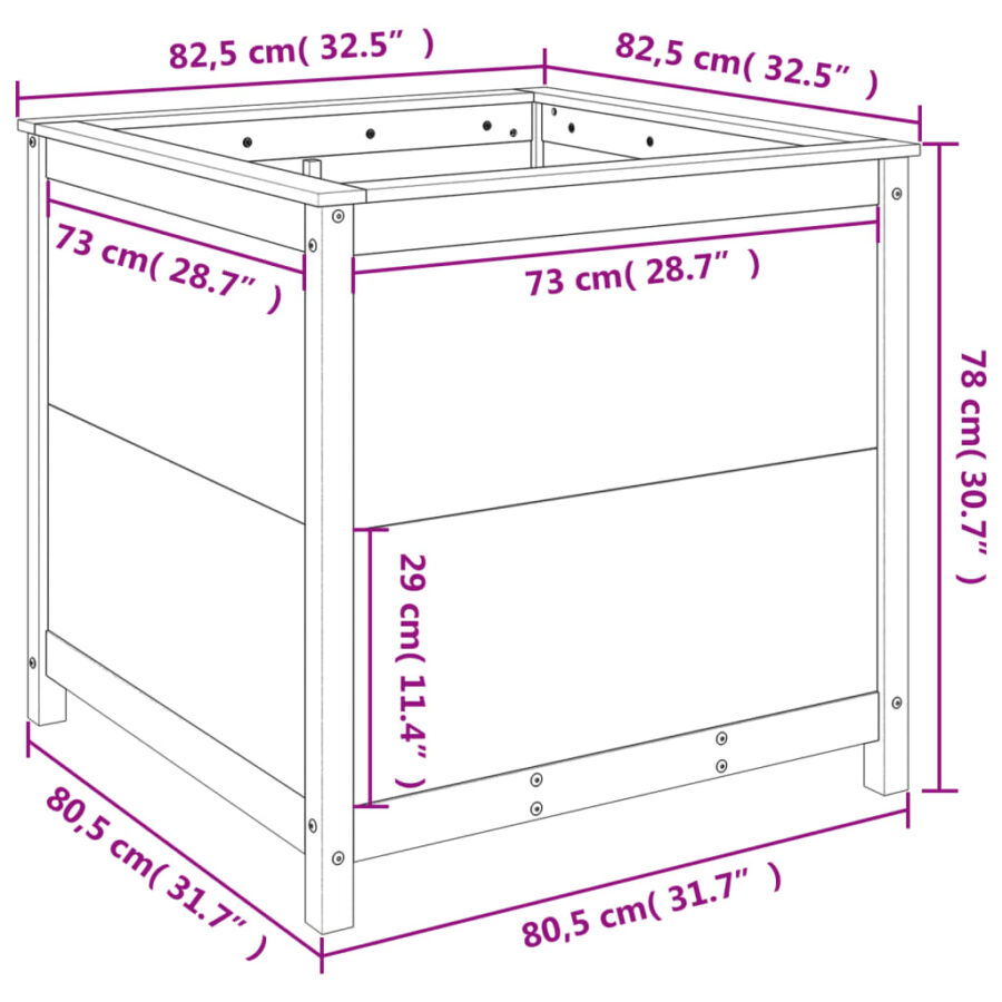 Plantenbak 82,5x82,5x78 cm massief grenenhout wit - Afbeelding 9