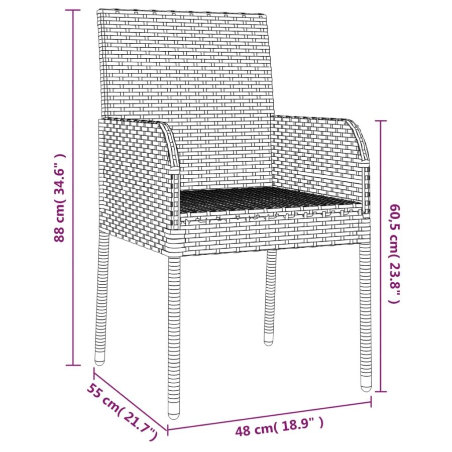 9-delige Tuinset met kussens poly rattan zwart en grijs - Afbeelding 9