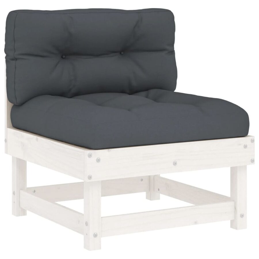 8-delige Loungeset met kussens massief hout wit - Afbeelding 5