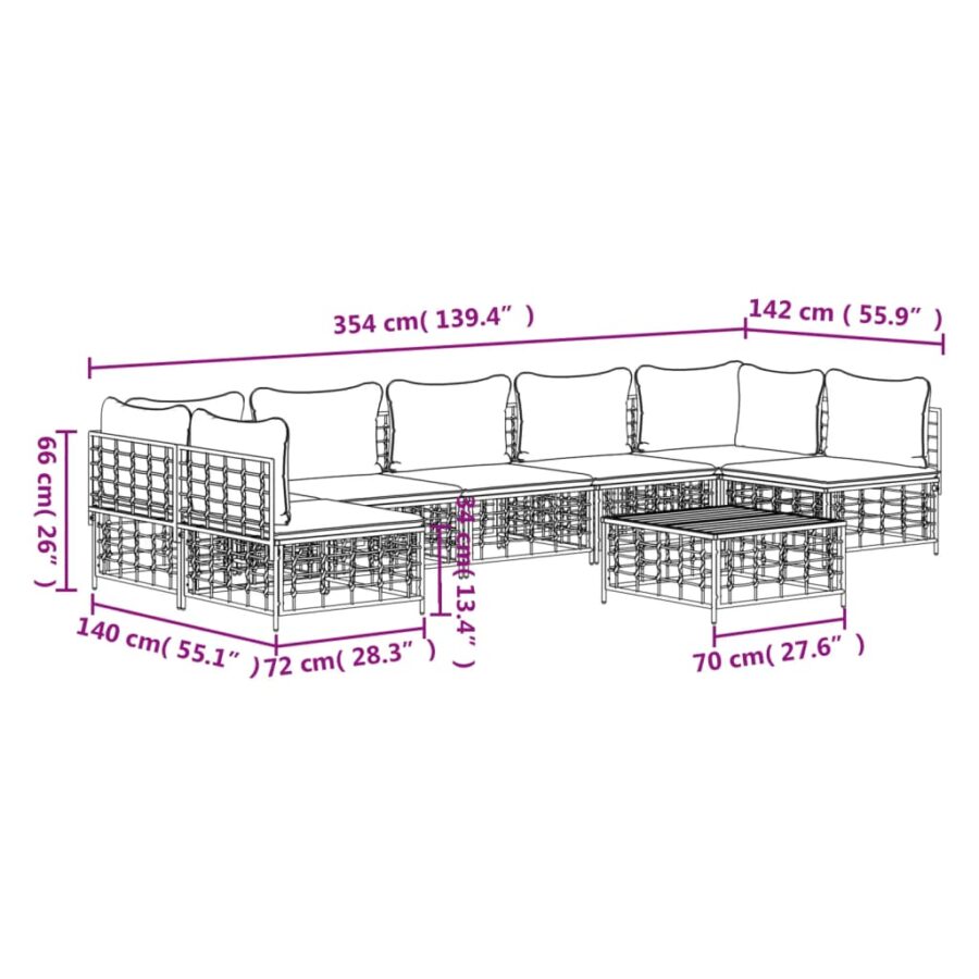 8-delige Loungeset met kussens poly rattan antracietkleurig - Afbeelding 9