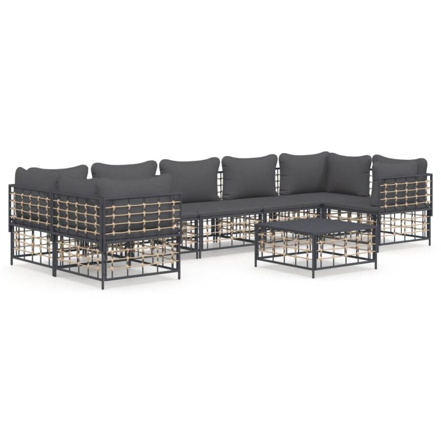 8-delige Loungeset met kussens poly rattan antracietkleurig - Afbeelding 2