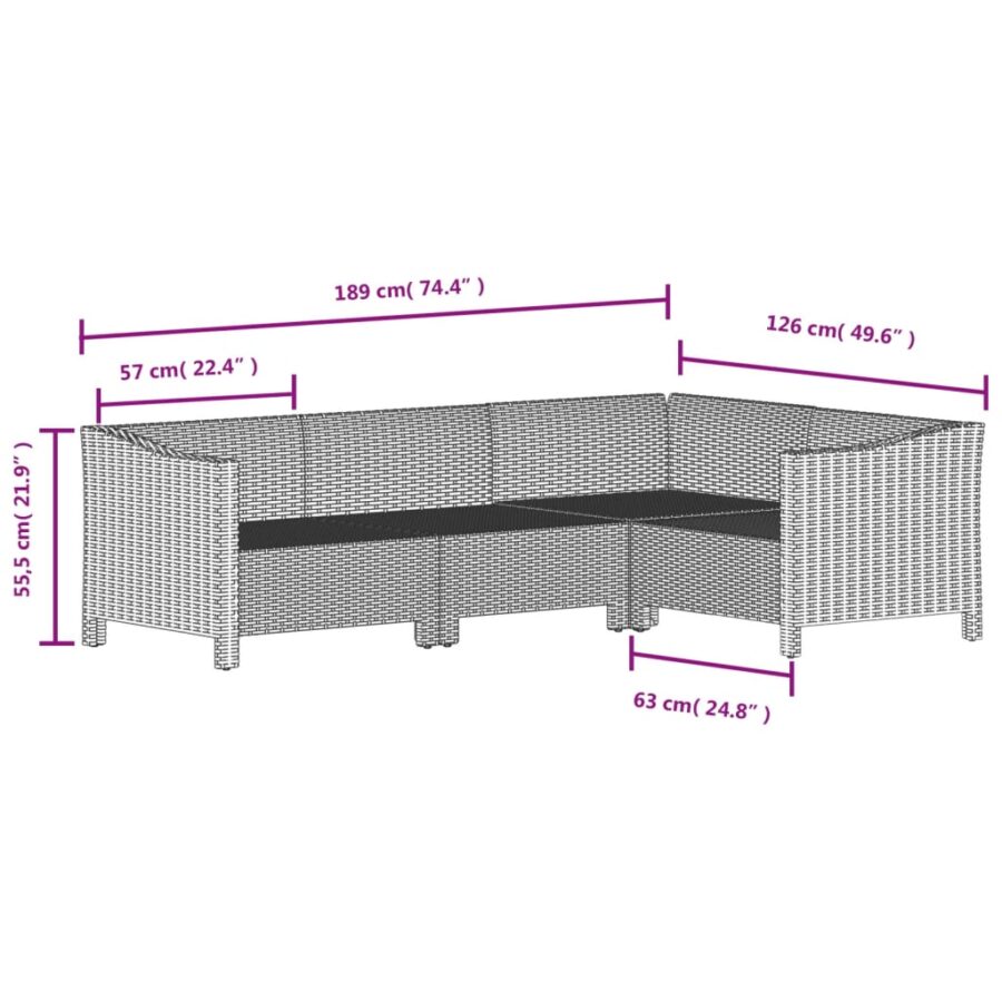 5-delige Loungeset met kussens poly rattan grijs - Afbeelding 8
