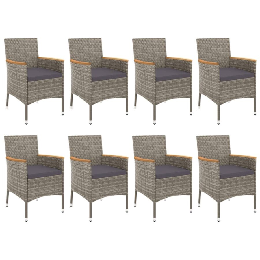 9-delige Tuinset met kussens poly rattan grijs - Afbeelding 3