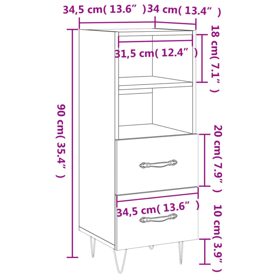 Dressoir 34,5x34x90 cm bewerkt hout hoogglans wit - Afbeelding 12