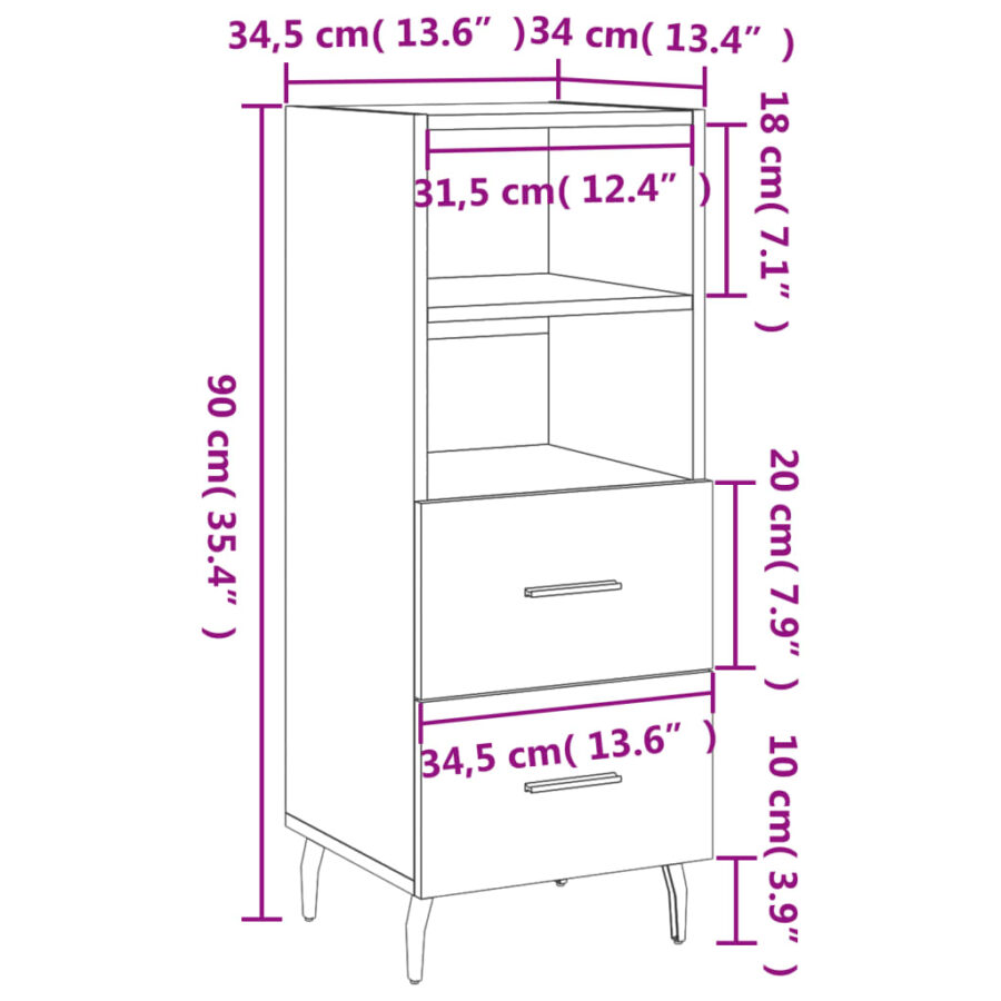 Dressoir 34,5x34x90 cm bewerkt hout hoogglans wit - Afbeelding 12