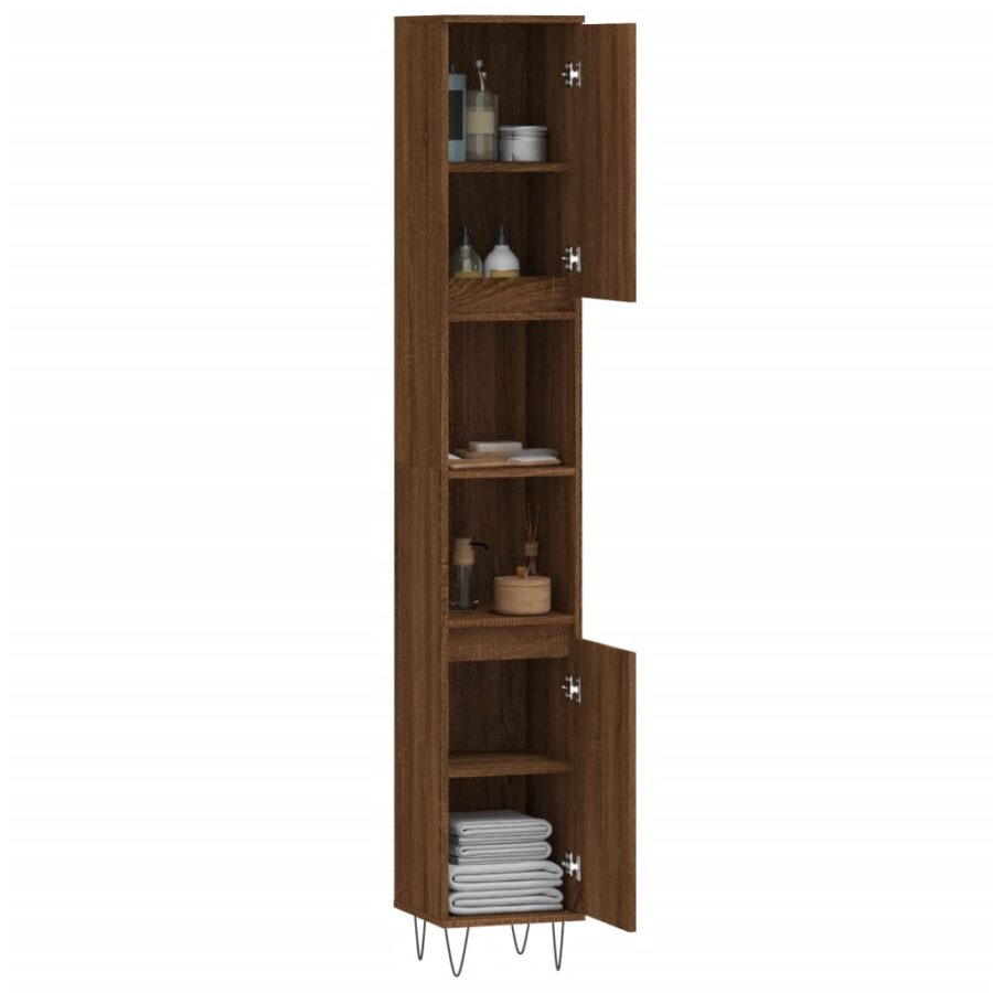 Badkamerkast 30x30x190 cm bewerkt hout bruin eikenkleur - Afbeelding 4
