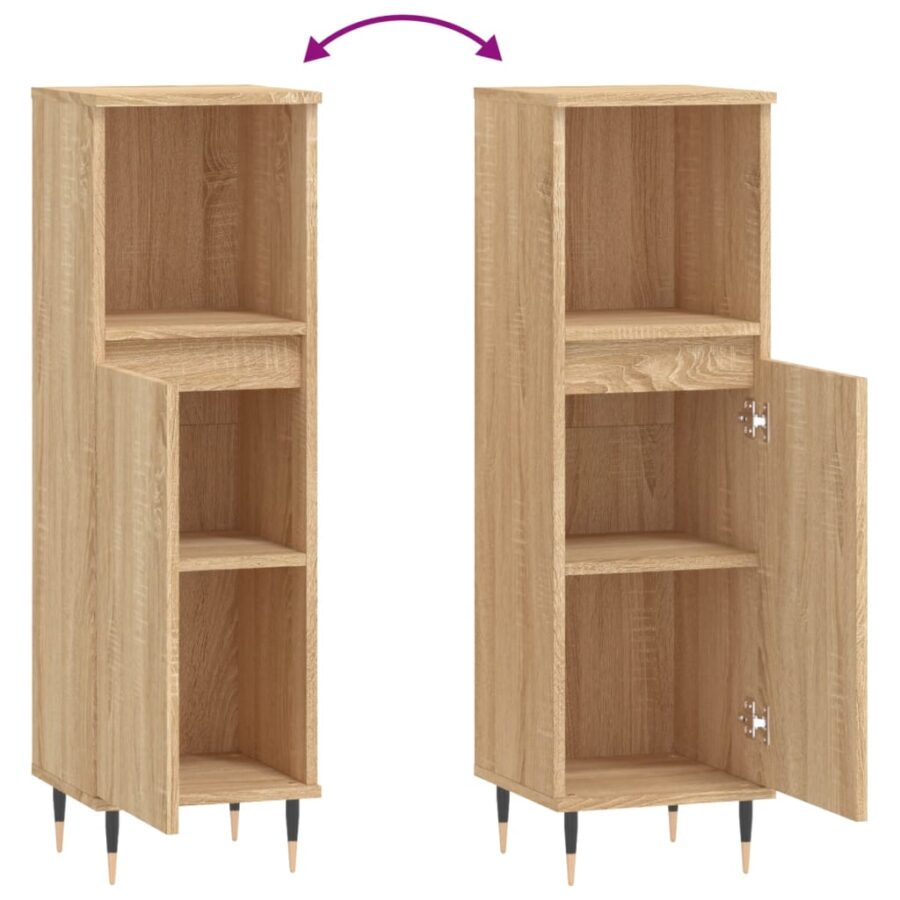 Badkamerkast 30x30x100 cm bewerkt hout sonoma eikenkleurig - Afbeelding 9