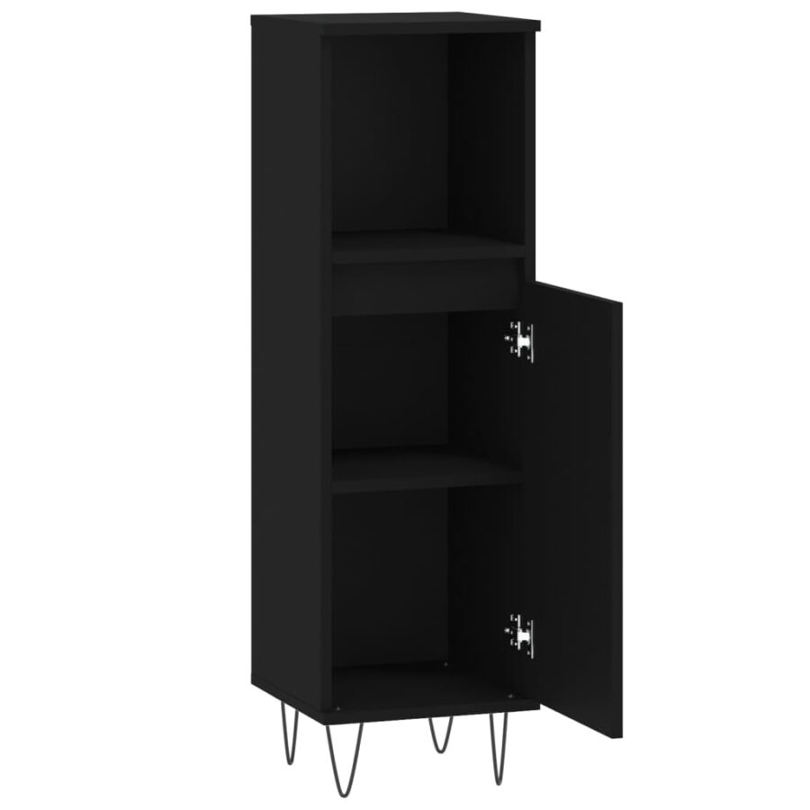 Badkamerkast 30x30x100 cm bewerkt hout zwart - Afbeelding 6